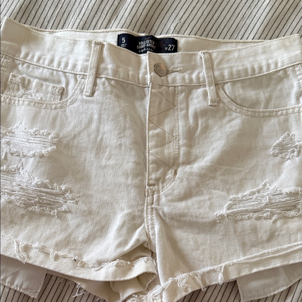 Hollister Women's Off-White Distressed Denim Shorts